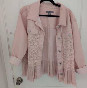 Kate And Mallory Women's Pink Denim Peplum‎ Jacket Size 3X Cottagecore